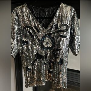 Vintage black, silver, blue & purple sequin top - Size Small - GUC!!!